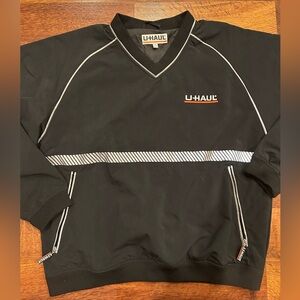 U-Haul Windbreaker Jacket Mens Small Black V Neck Long Sleeve Pullover